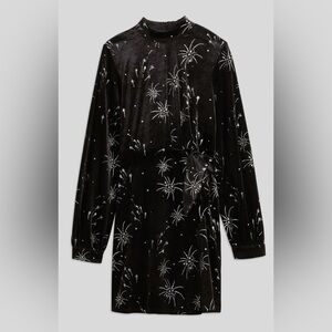 Monoprix Femme Black Velvet Dress with Silver Fireworks Accents